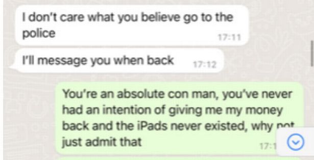 Messages exchanged between the pair