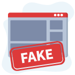 Icon showing website illustration with stamp saying fake over it