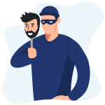 Icon representing identity theft, man holding a mask
