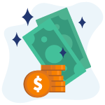 Money with coins icon